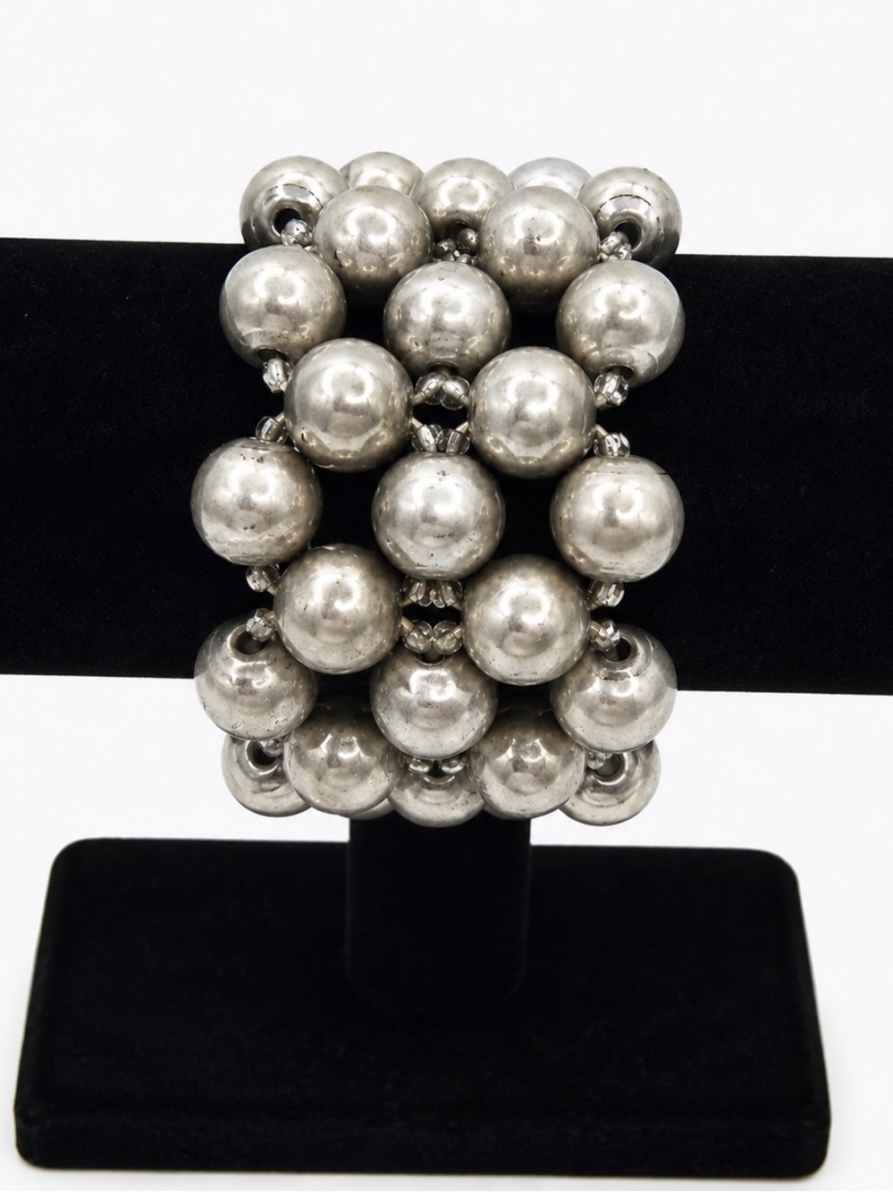 Silver-Tone Beaded Stretch Bracelet | 90s Statement Jewelry